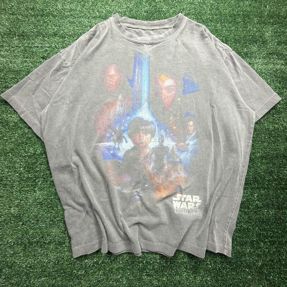 Star Wars Episode I The Phantom Menace Graphic Tee Gray Mineral Wash Mens XL